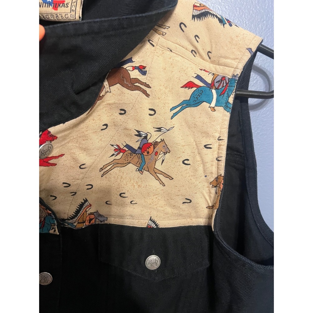 Women's Don't Mess With Texas Black Jean Jacket Native Horses SZ XL Western Ware - Picture 5 of 12